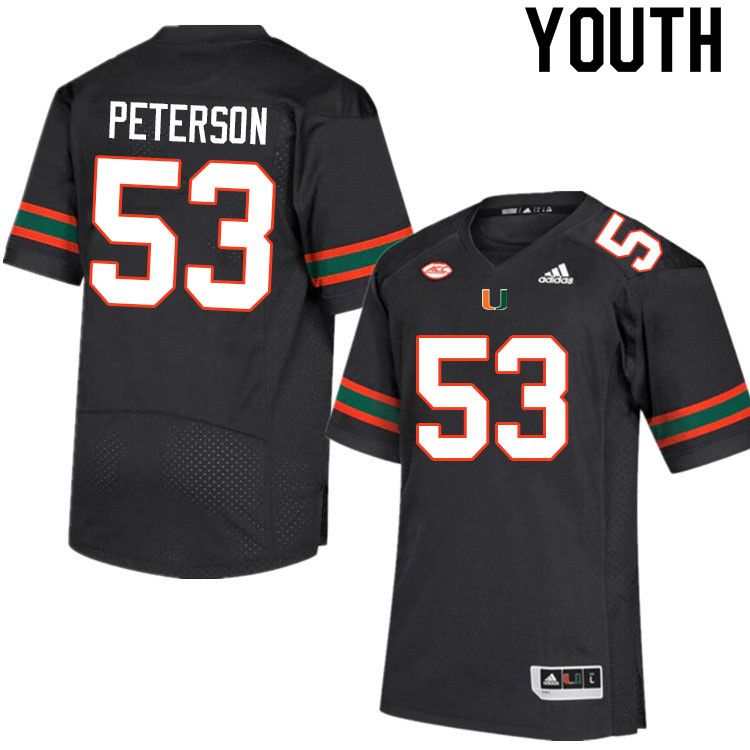 Youth #53 Lucas Peterson Miami Hurricanes College Football Jerseys Sale-Black - Click Image to Close